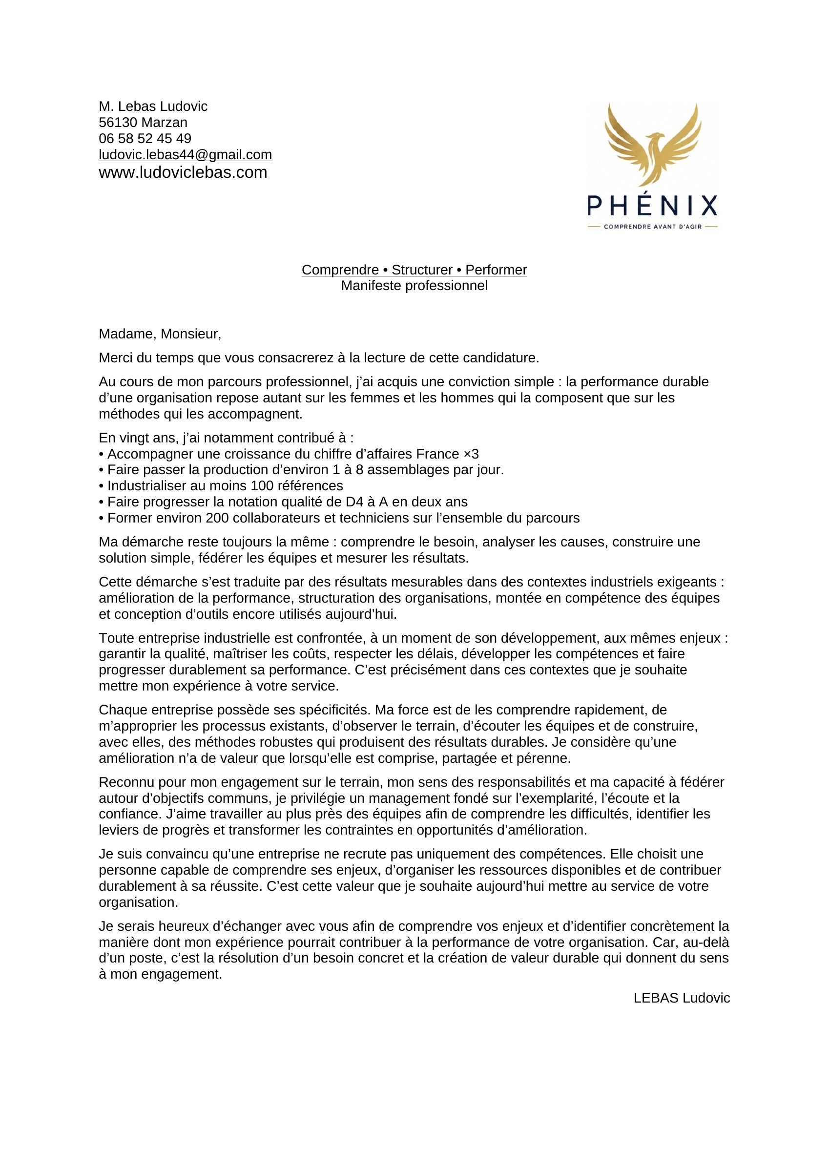Lettre de convictions de Ludovic Lebas — page 1 sur 1. Version PDF accessible en bas de l’écran ou du document.