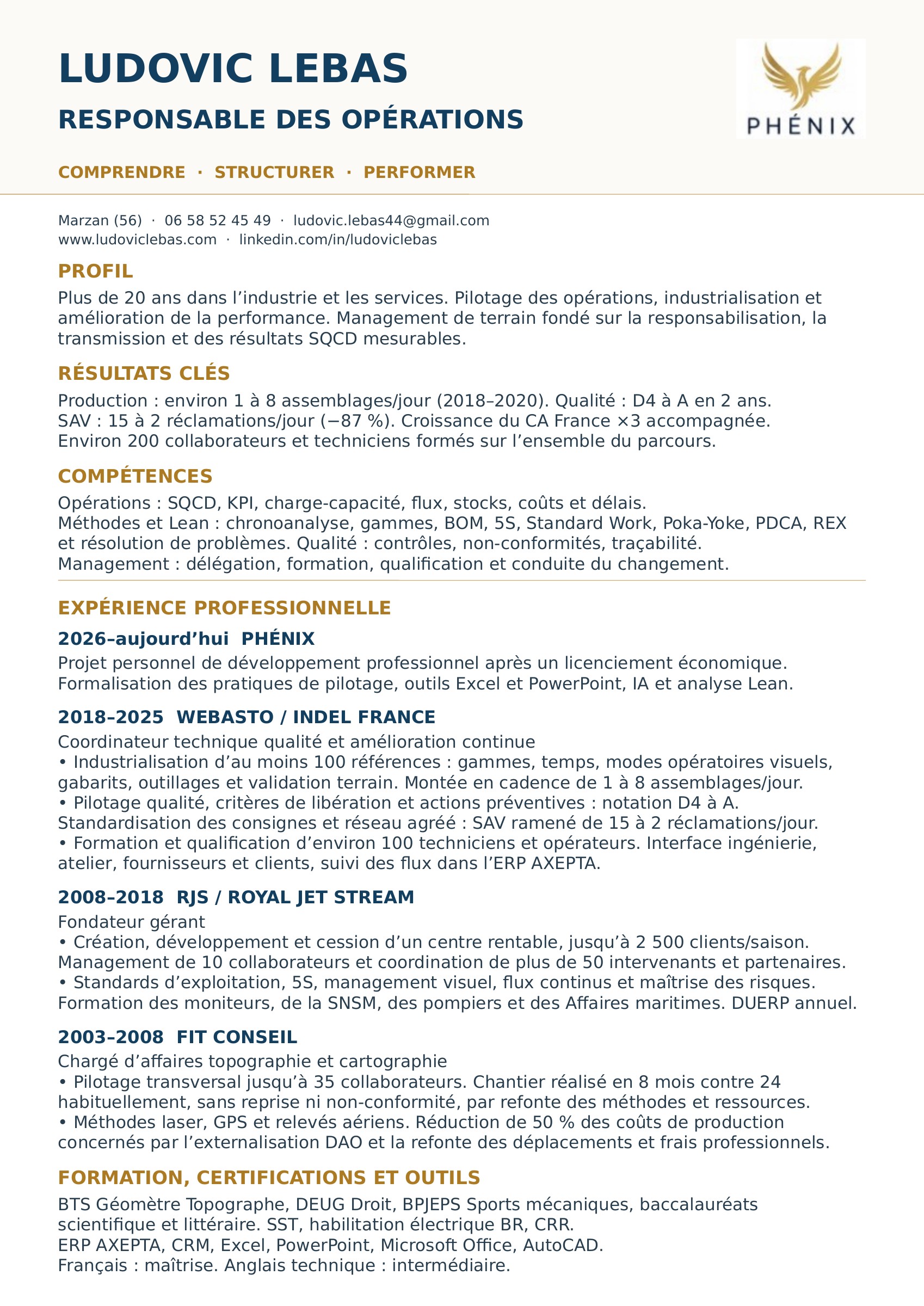 CV de Ludovic Lebas — page 1 sur 1. Version PDF accessible en bas de l’écran ou du document.